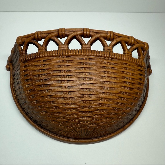 Vintage 1978 Homco Syroco Faux Wicker Brown Wall Pocket Planter Hanging Basket - Picture 1 of 10